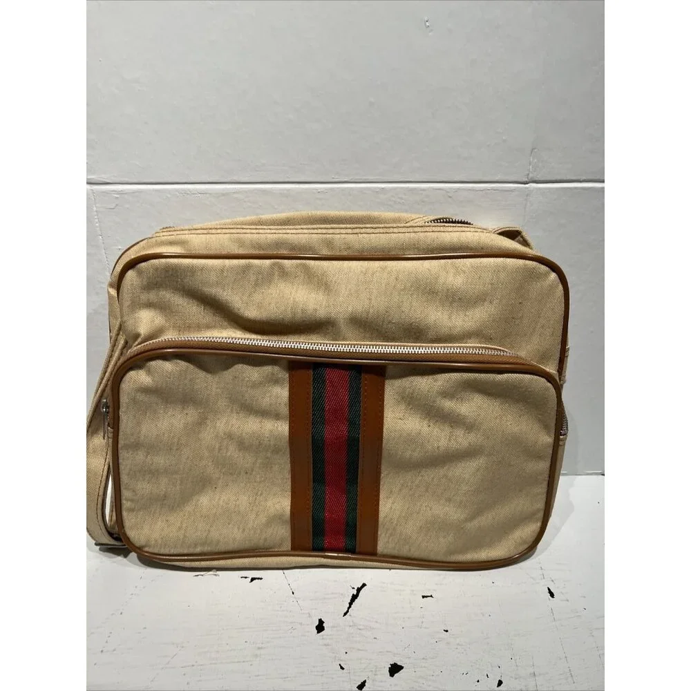 Mr Roberts RARE Vtg Beige Carry On Travel Bag w/ Green Red “Status Stripe”